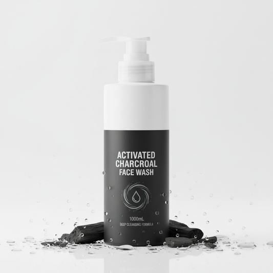 1 liter gentle charcoal face wash bottle with activated charcoal pieces
